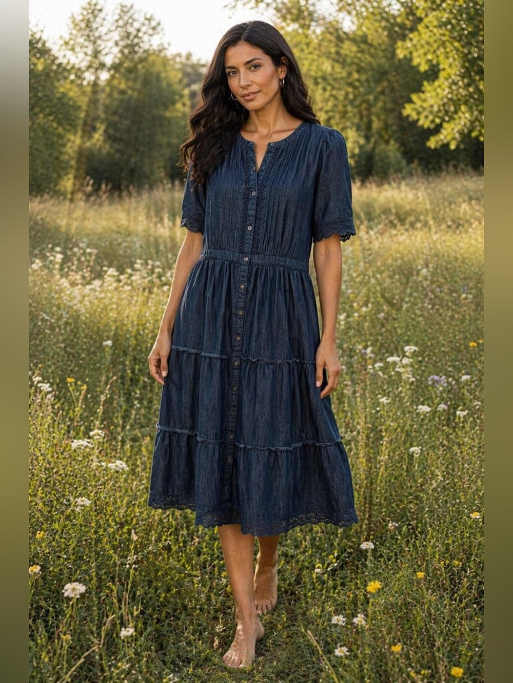 GAP Love Shack Denim Tiered Midi Dress